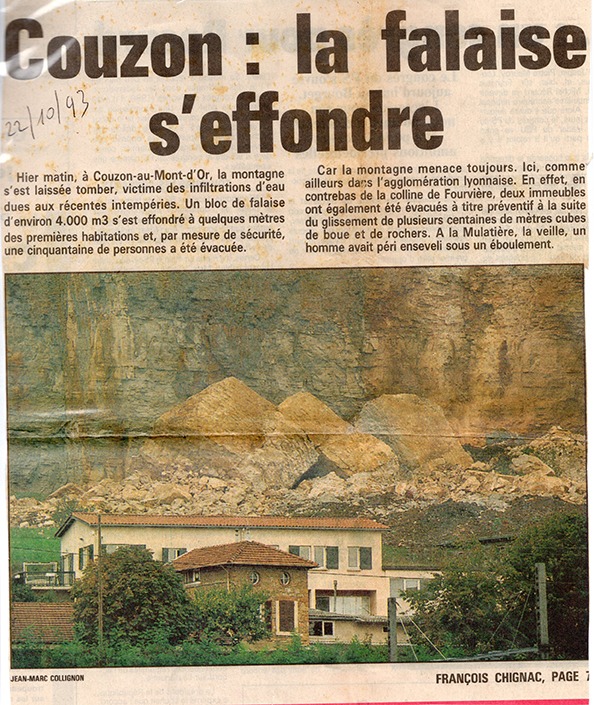 Article journal falaise Couzon 1993
